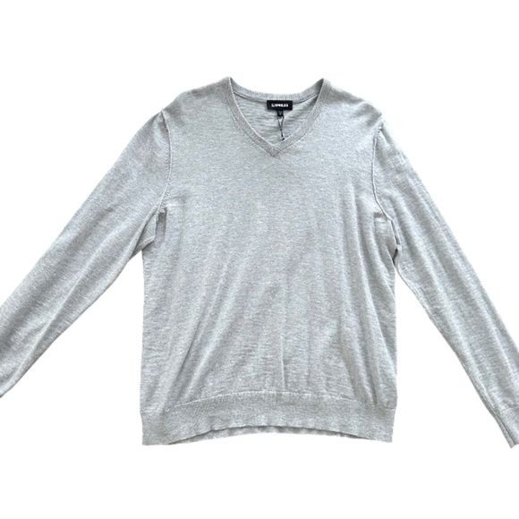 BNWT Express Men's Gray 100% Cotton V-Neck Sweater Size L - Picture 2 of 7